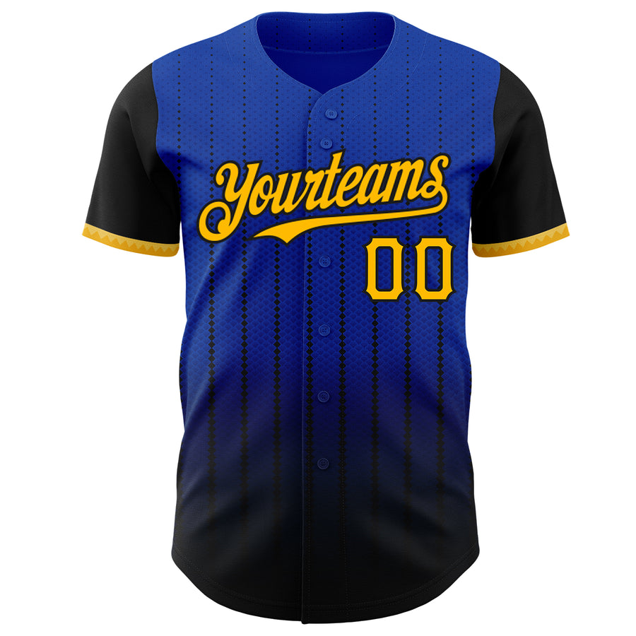 Custom Thunder Blue Gold-Black 3D Pattern Design Gradient Geometric Shape Authentic Baseball Jersey