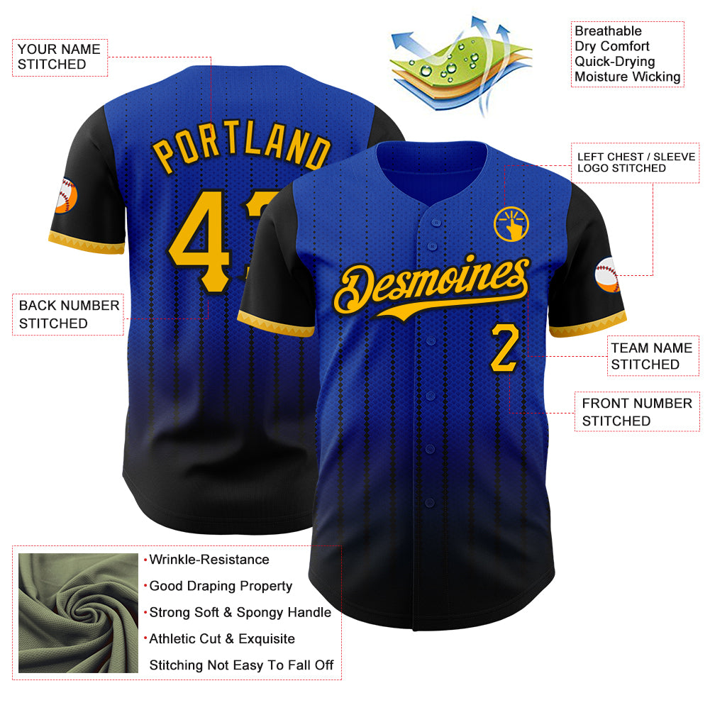 Custom Thunder Blue Gold-Black 3D Pattern Design Gradient Geometric Shape Authentic Baseball Jersey