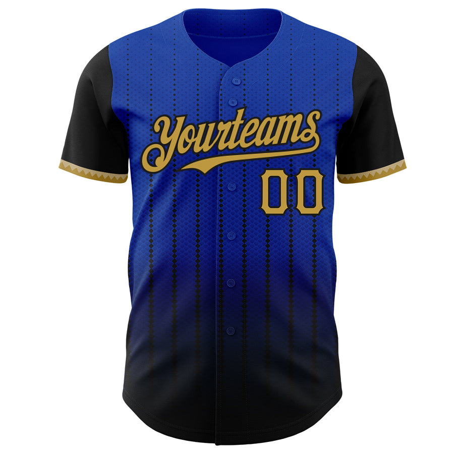 Custom Thunder Blue Old Gold-Black 3D Pattern Design Gradient Geometric Shape Authentic Baseball Jersey