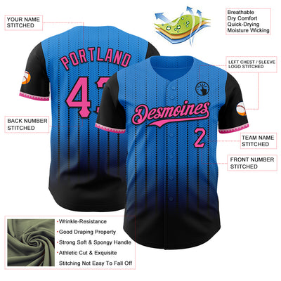 Custom Electric Blue Pink-Black 3D Pattern Design Gradient Geometric Shape Authentic Baseball Jersey