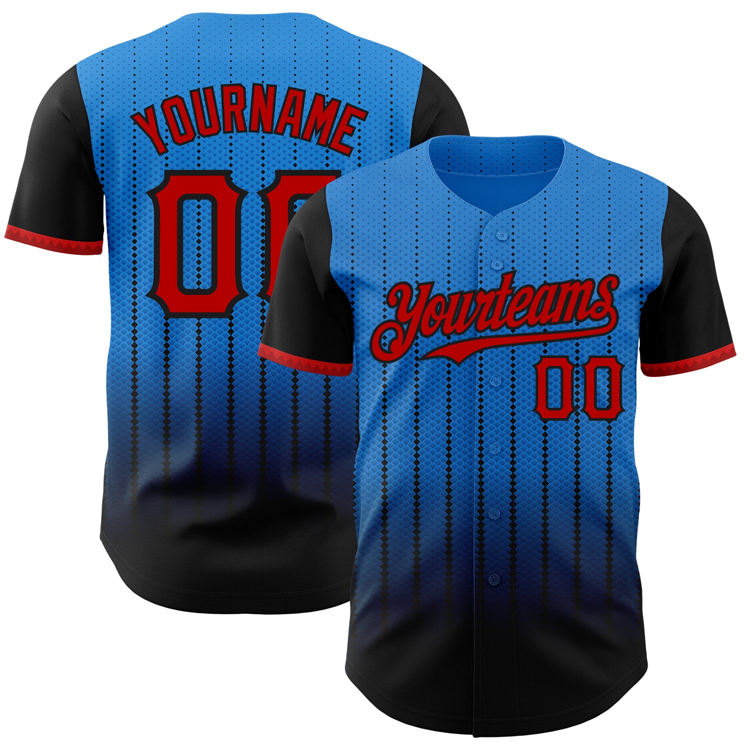 Custom Electric Blue Red-Black 3D Pattern Design Gradient Geometric Shape Authentic Baseball Jersey