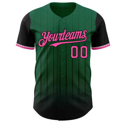 Custom Kelly Green Pink-Black 3D Pattern Design Gradient Geometric Shape Authentic Baseball Jersey
