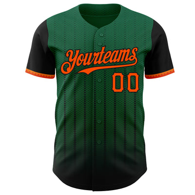 Custom Kelly Green Orange-Black 3D Pattern Design Gradient Geometric Shape Authentic Baseball Jersey