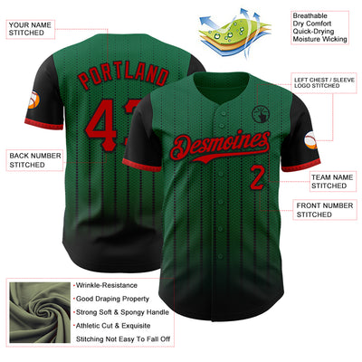 Custom Kelly Green Red-Black 3D Pattern Design Gradient Geometric Shape Authentic Baseball Jersey