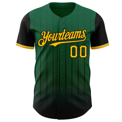 Custom Kelly Green Gold-Black 3D Pattern Design Gradient Geometric Shape Authentic Baseball Jersey