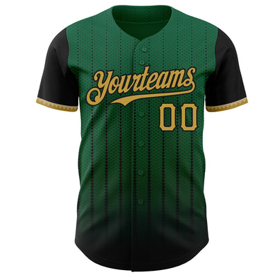Custom Kelly Green Old Gold-Black 3D Pattern Design Gradient Geometric Shape Authentic Baseball Jersey