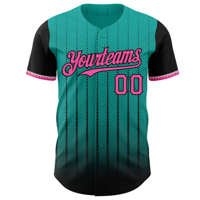 Custom Aqua Pink-Black 3D Pattern Design Gradient Geometric Shape Authentic Baseball Jersey