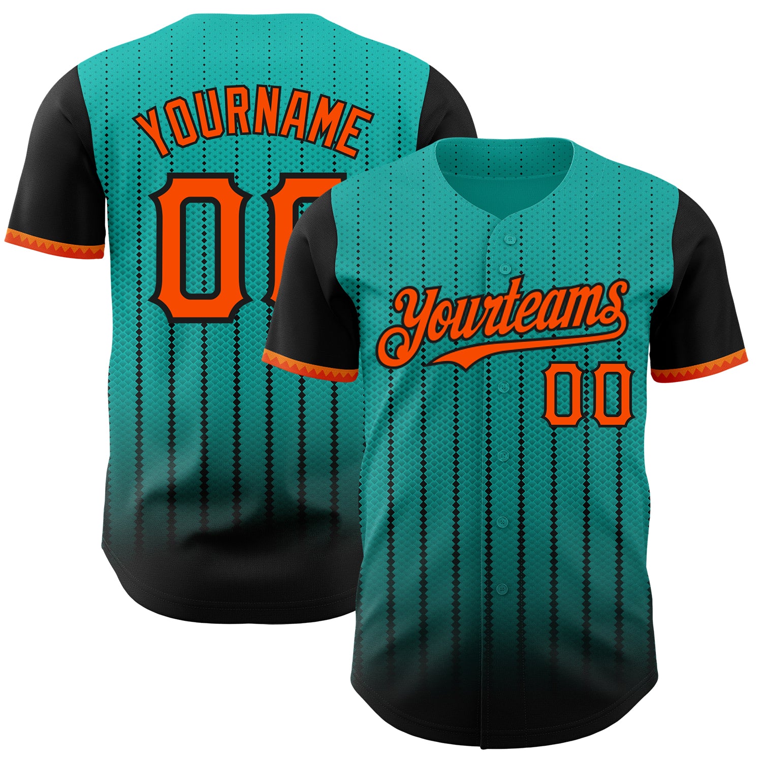 Custom Aqua Orange-Black 3D Pattern Design Gradient Geometric Shape Authentic Baseball Jersey