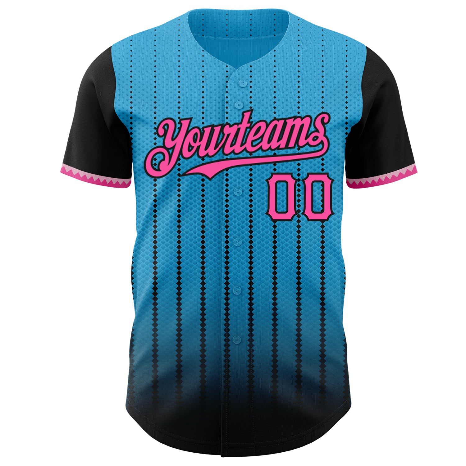 Custom Sky Blue Pink-Black 3D Pattern Design Gradient Geometric Shape Authentic Baseball Jersey