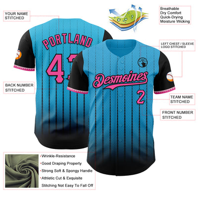 Custom Sky Blue Pink-Black 3D Pattern Design Gradient Geometric Shape Authentic Baseball Jersey