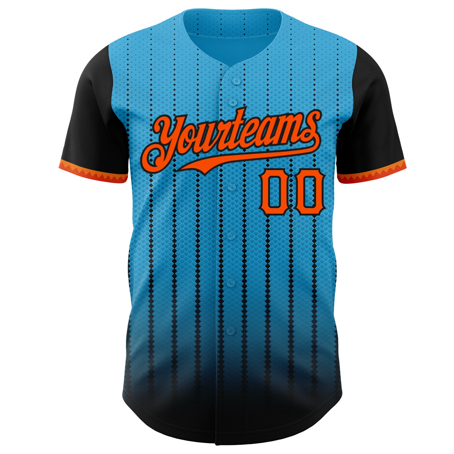 Custom Sky Blue Orange-Black 3D Pattern Design Gradient Geometric Shape Authentic Baseball Jersey