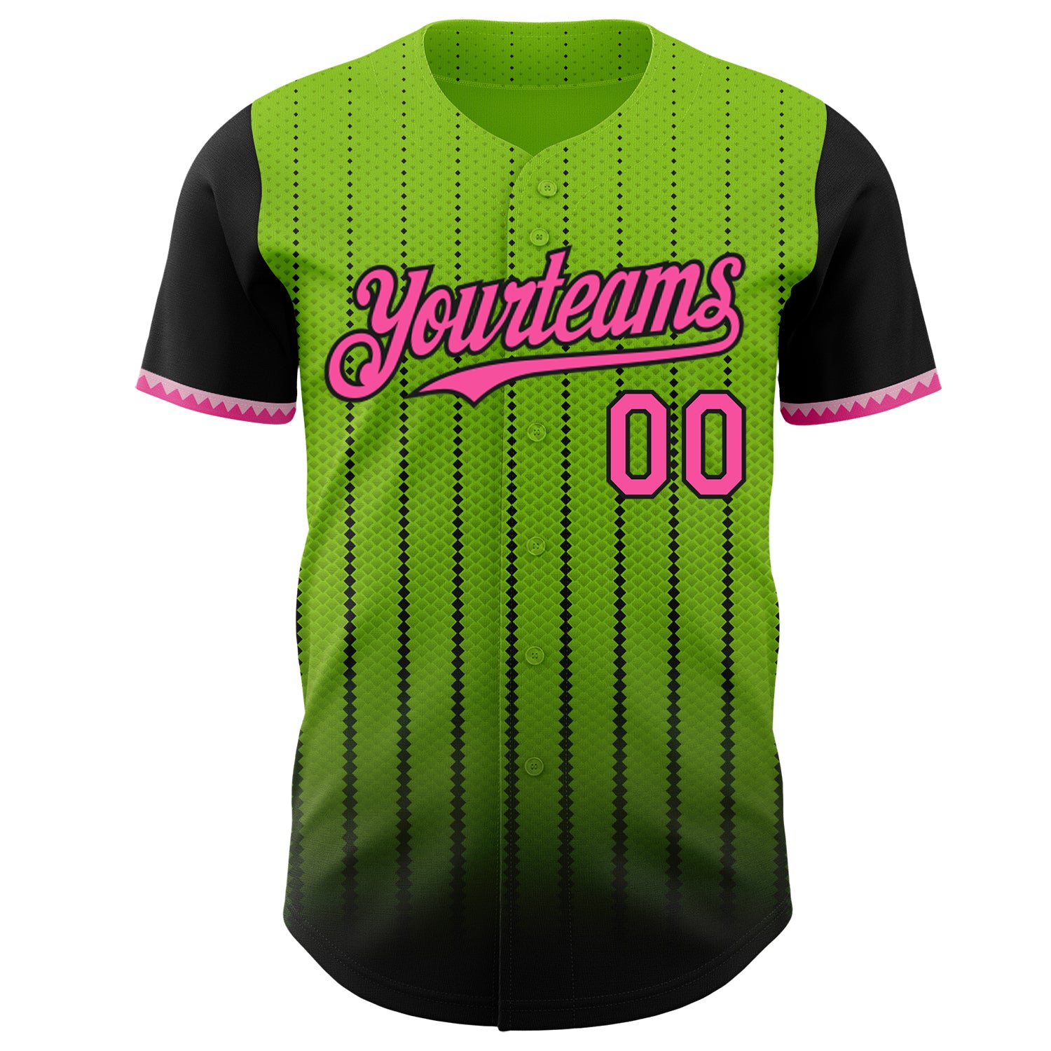 Custom Neon Green Pink-Black 3D Pattern Design Gradient Geometric Shape Authentic Baseball Jersey