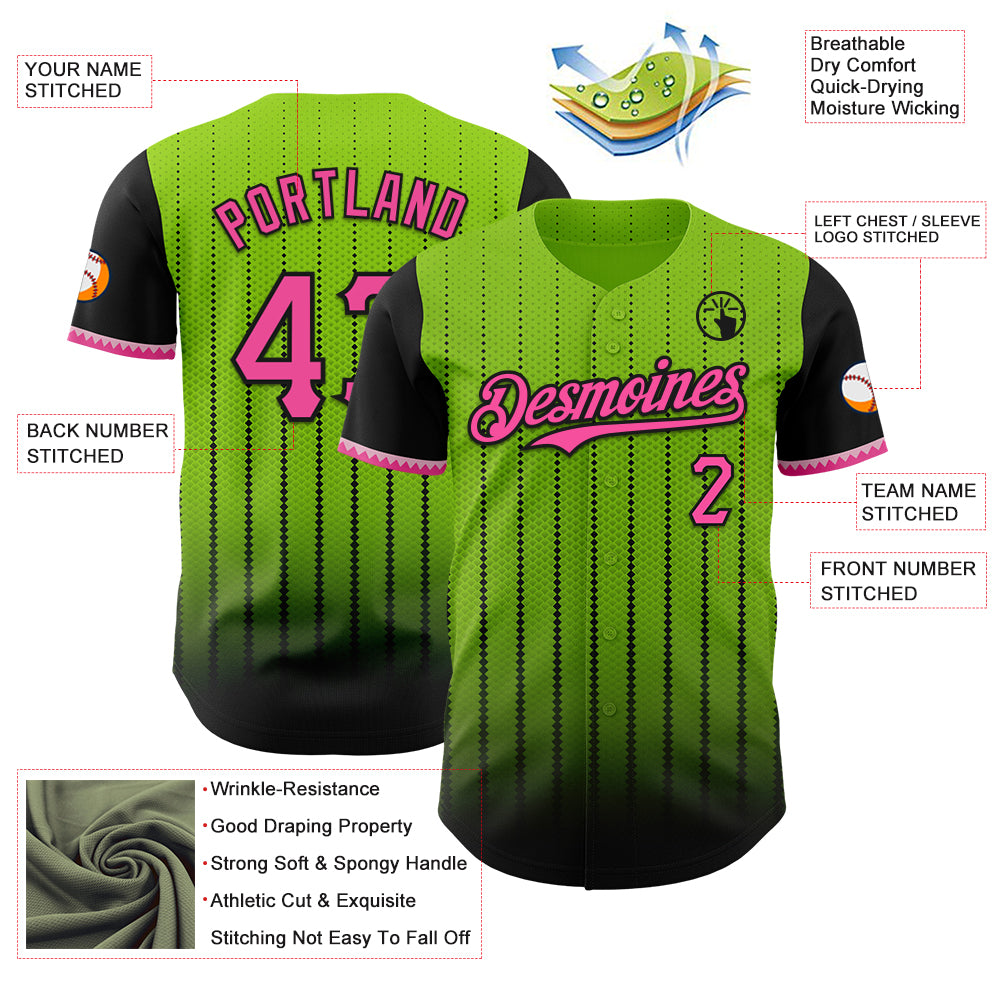 Custom Neon Green Pink-Black 3D Pattern Design Gradient Geometric Shape Authentic Baseball Jersey