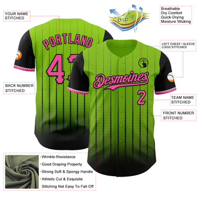 Custom Neon Green Pink-Black 3D Pattern Design Gradient Geometric Shape Authentic Baseball Jersey