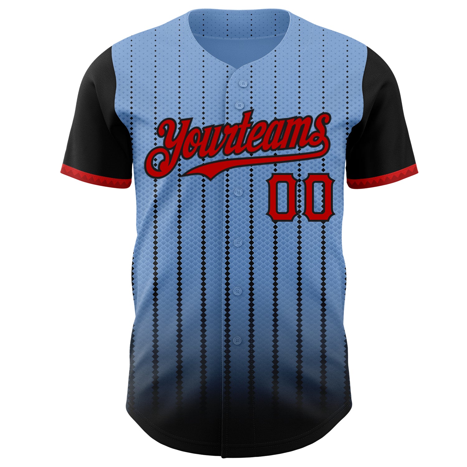Custom Light Blue Red-Black 3D Pattern Design Gradient Geometric Shape Authentic Baseball Jersey
