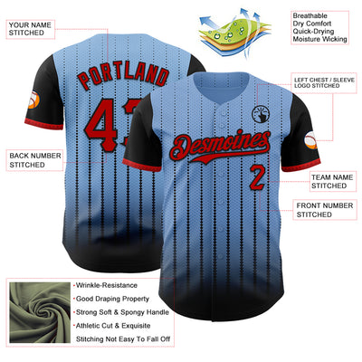 Custom Light Blue Red-Black 3D Pattern Design Gradient Geometric Shape Authentic Baseball Jersey