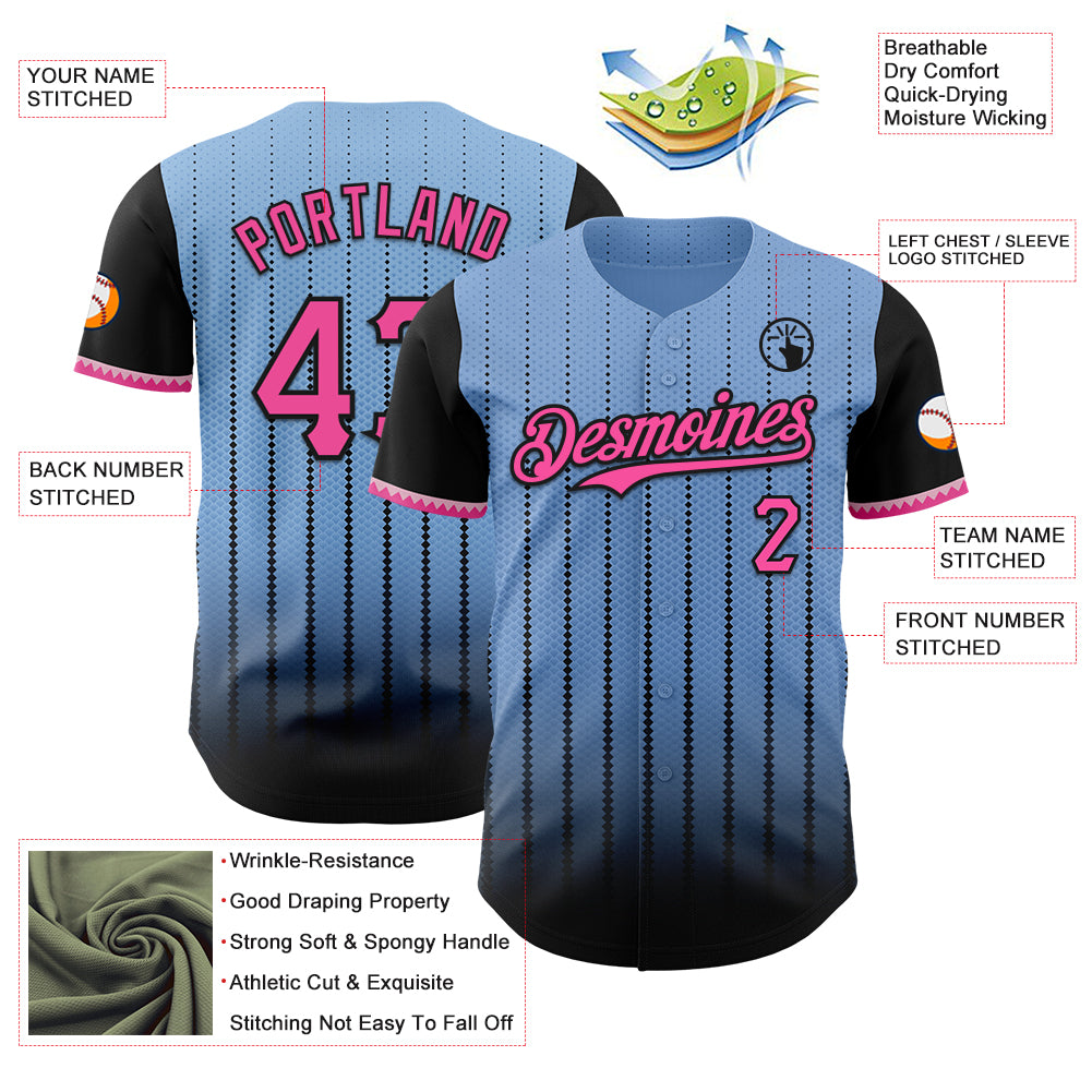 Custom Light Blue Pink-Black 3D Pattern Design Gradient Geometric Shape Authentic Baseball Jersey
