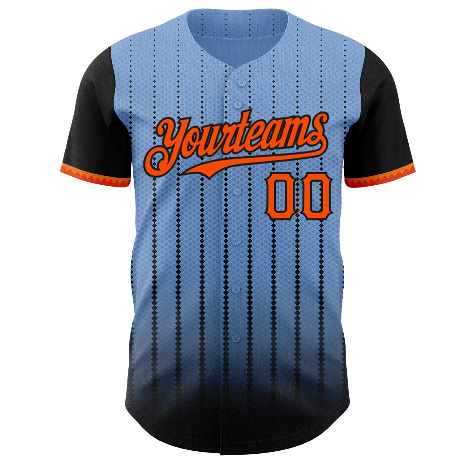 Custom Light Blue Orange-Black 3D Pattern Design Gradient Geometric Shape Authentic Baseball Jersey