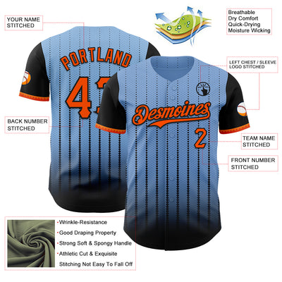 Custom Light Blue Orange-Black 3D Pattern Design Gradient Geometric Shape Authentic Baseball Jersey