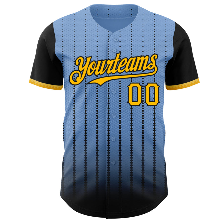 Custom Light Blue Gold-Black 3D Pattern Design Gradient Geometric Shape Authentic Baseball Jersey
