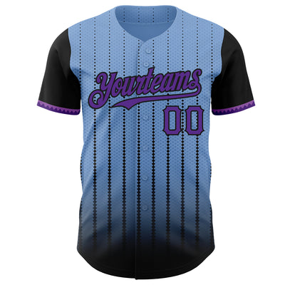Custom Light Blue Purple-Black 3D Pattern Design Gradient Geometric Shape Authentic Baseball Jersey