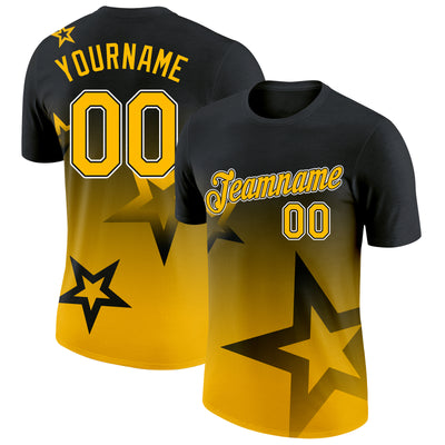 Custom Black Gold-White 3D Pattern Design Gradient Style Twinkle Star Performance T-Shirt