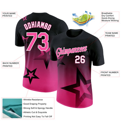 Custom Black Pink-White 3D Pattern Design Gradient Style Twinkle Star Performance T-Shirt