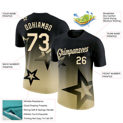 Custom Black Cream 3D Pattern Design Gradient Style Twinkle Star Performance T-Shirt