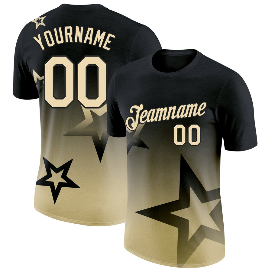Custom Black Cream 3D Pattern Design Gradient Style Twinkle Star Performance T-Shirt