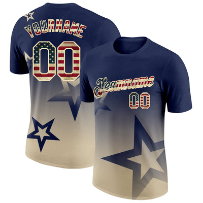Custom Navy Vintage USA Flag-Cream 3D Pattern Design Gradient Style Twinkle Star Performance T-Shirt