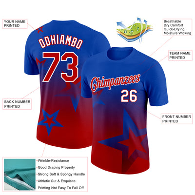 Custom Thunder Blue Red-White 3D Pattern Design Gradient Style Twinkle Star Performance T-Shirt