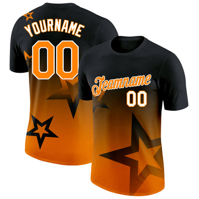 Custom Black Bay Orange-White 3D Pattern Design Gradient Style Twinkle Star Performance T-Shirt