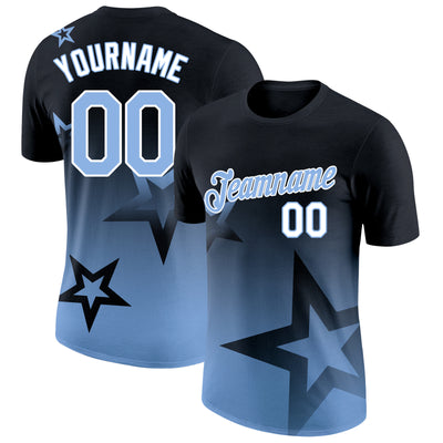 Custom Black Light Blue-White 3D Pattern Design Gradient Style Twinkle Star Performance T-Shirt