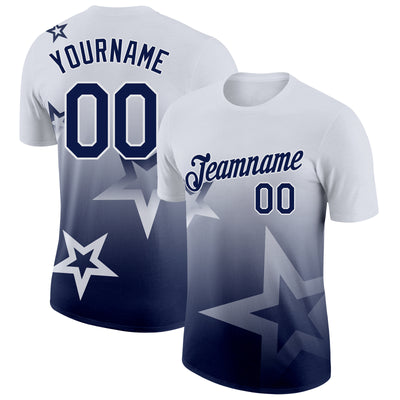 Custom White Navy 3D Pattern Design Gradient Style Twinkle Star Performance T-Shirt