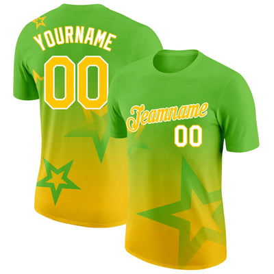 Custom Aurora Green Yellow-White 3D Pattern Design Gradient Style Twinkle Star Performance T-Shirt