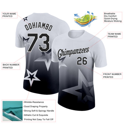 Custom White Black 3D Pattern Design Gradient Style Twinkle Star Performance T-Shirt