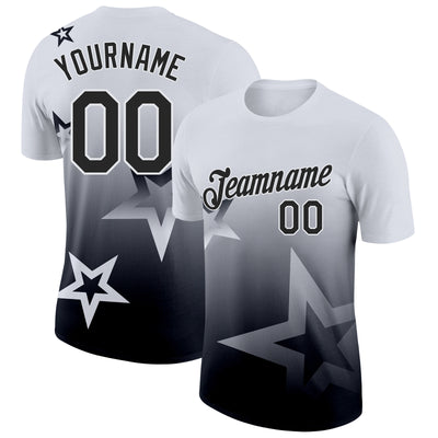 Custom White Black 3D Pattern Design Gradient Style Twinkle Star Performance T-Shirt