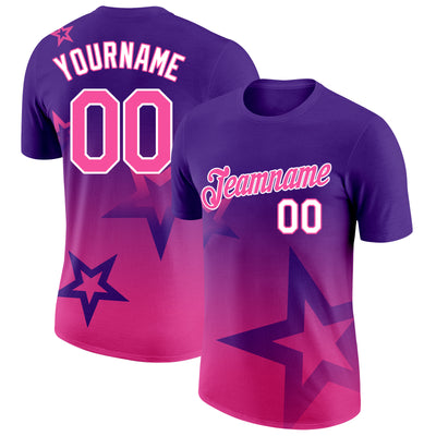 Custom Purple Pink-White 3D Pattern Design Gradient Style Twinkle Star Performance T-Shirt