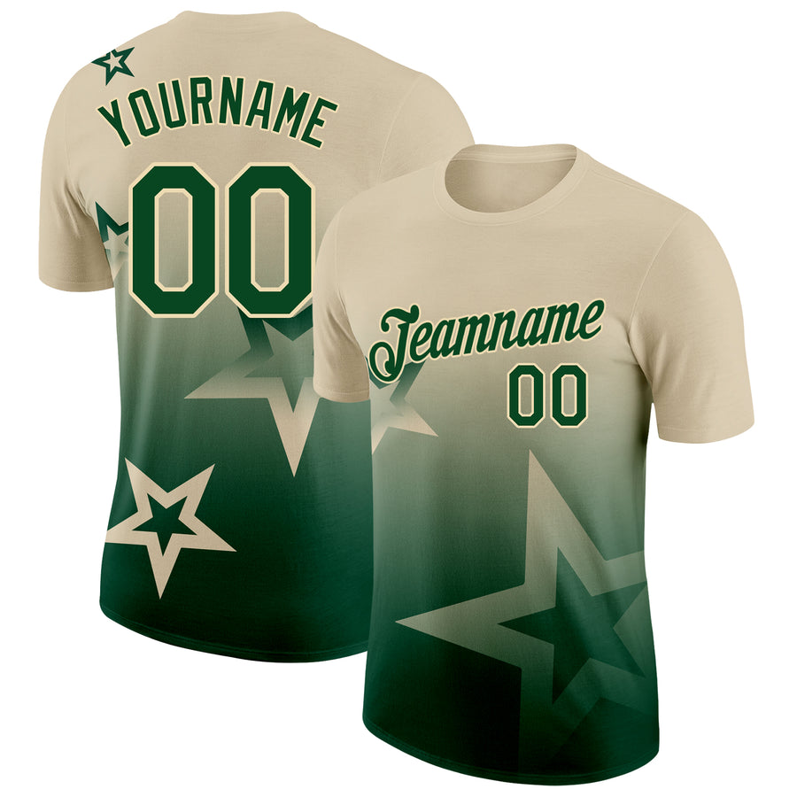 Custom Cream Green 3D Pattern Design Gradient Style Twinkle Star Performance T-Shirt