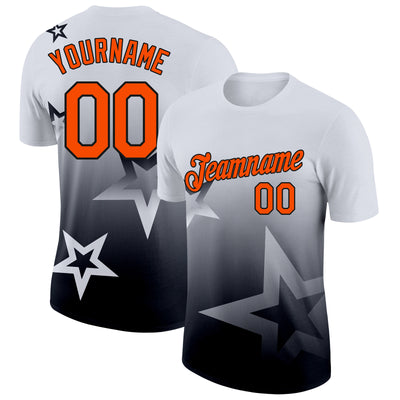 Custom White Orange-Black 3D Pattern Design Gradient Style Twinkle Star Performance T-Shirt