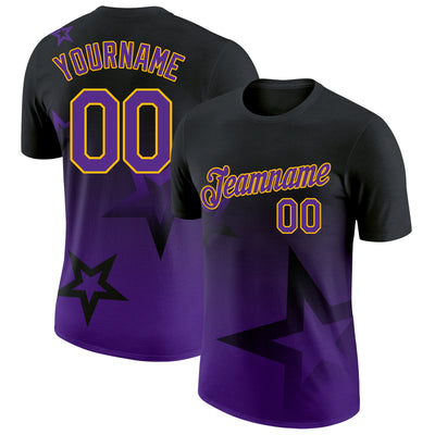 Custom Black Purple-Gold 3D Pattern Design Gradient Style Twinkle Star Performance T-Shirt