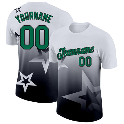 Custom White Kelly Green-Black 3D Pattern Design Gradient Style Twinkle Star Performance T-Shirt