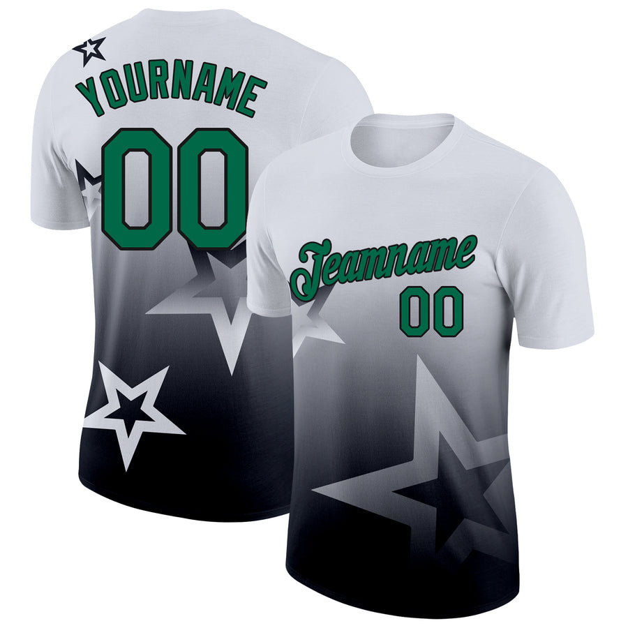 Custom White Kelly Green-Black 3D Pattern Design Gradient Style Twinkle Star Performance T-Shirt
