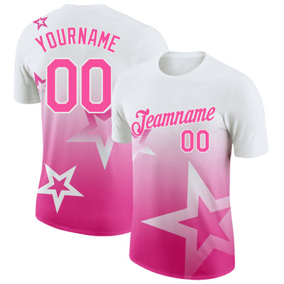 Custom White Pink 3D Pattern Design Gradient Style Twinkle Star Performance T-Shirt