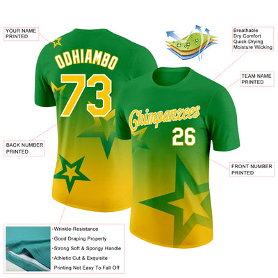 Custom Grass Green Yellow-White 3D Pattern Design Gradient Style Twinkle Star Performance T-Shirt