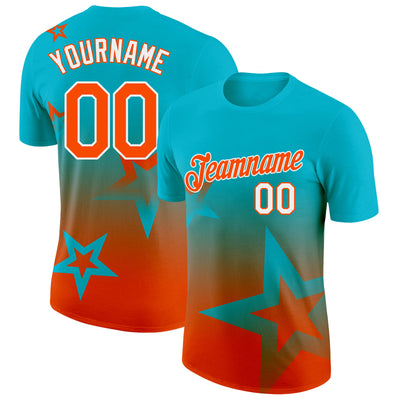 Custom Lakes Blue Orange-White 3D Pattern Design Gradient Style Twinkle Star Performance T-Shirt