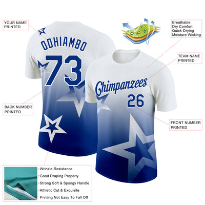 Custom White Royal 3D Pattern Design Gradient Style Twinkle Star Performance T-Shirt