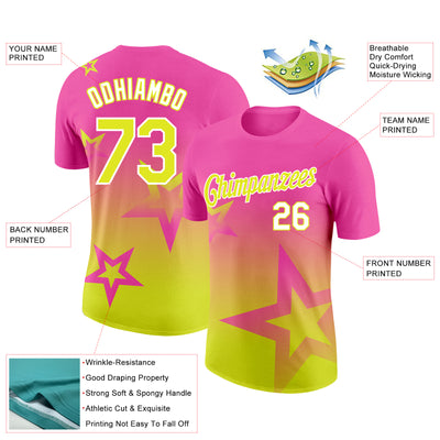 Custom Pink Neon Yellow-White 3D Pattern Design Gradient Style Twinkle Star Performance T-Shirt