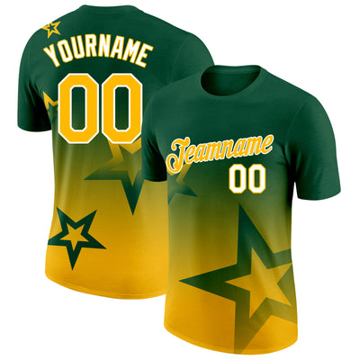Custom Green Gold-White 3D Pattern Design Gradient Style Twinkle Star Performance T-Shirt