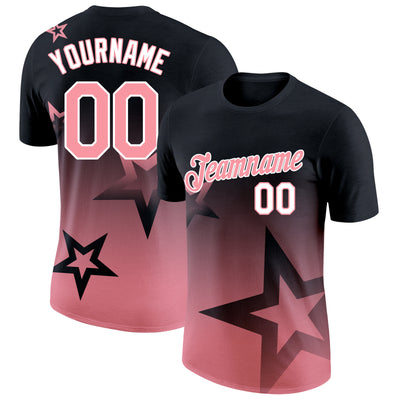 Custom Black Medium Pink-White 3D Pattern Design Gradient Style Twinkle Star Performance T-Shirt